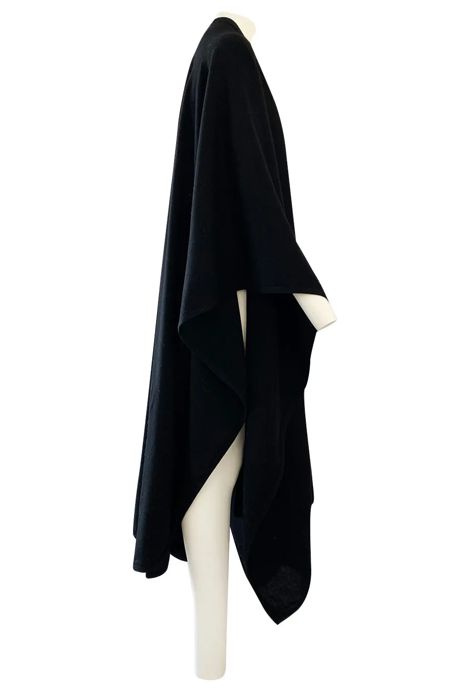 1982 Yves Saint Laurent Fine Black Wool & Braided Edge Minimalist Easy to Wear Poncho Cape