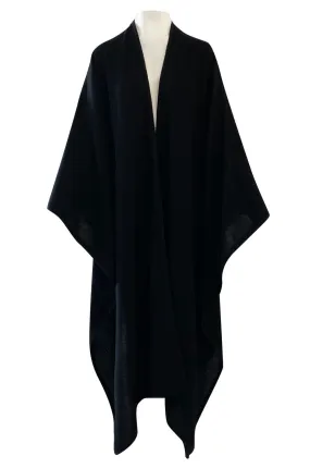 1982 Yves Saint Laurent Fine Black Wool & Braided Edge Minimalist Easy to Wear Poncho Cape