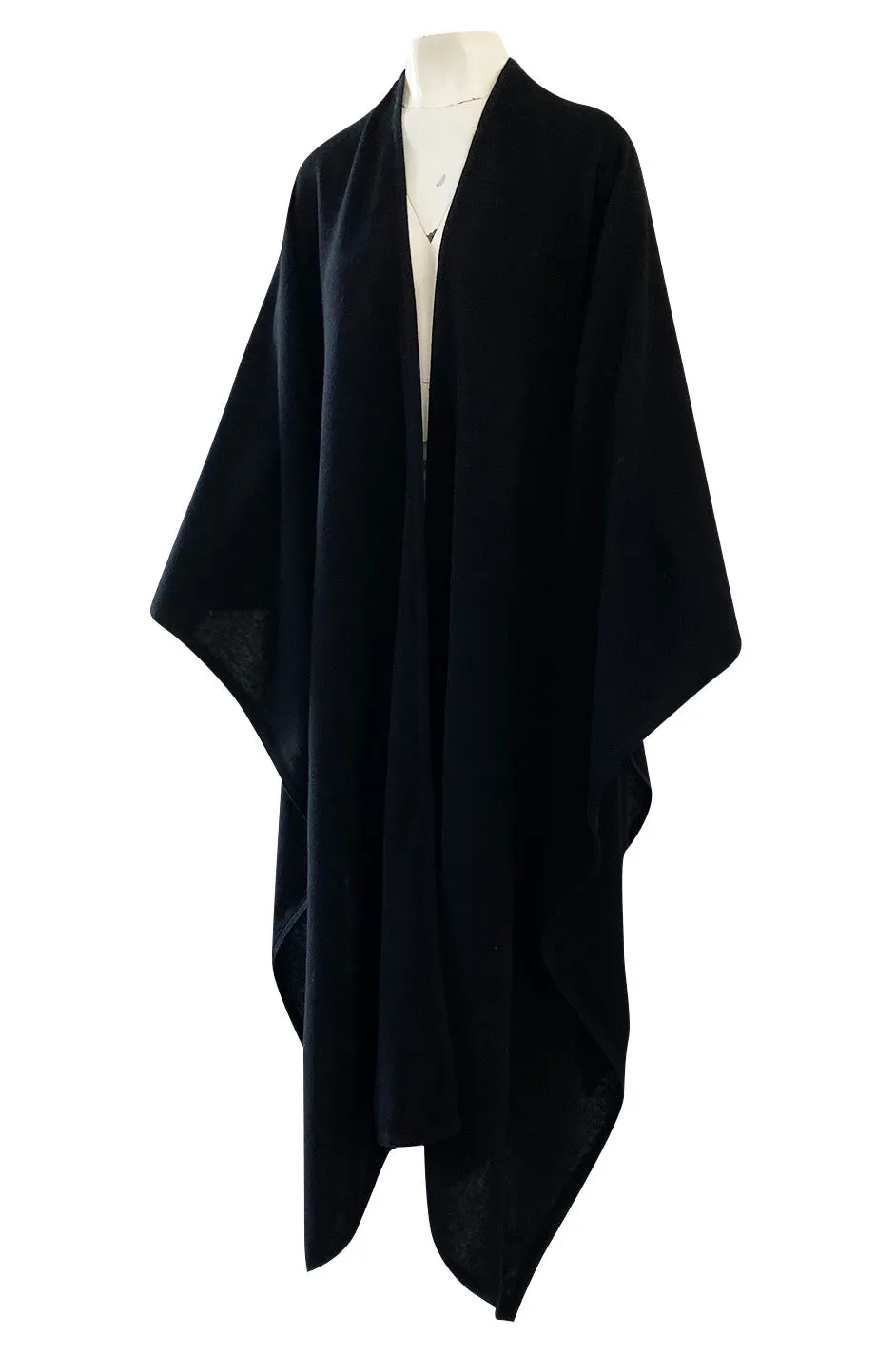 1982 Yves Saint Laurent Fine Black Wool & Braided Edge Minimalist Easy to Wear Poncho Cape