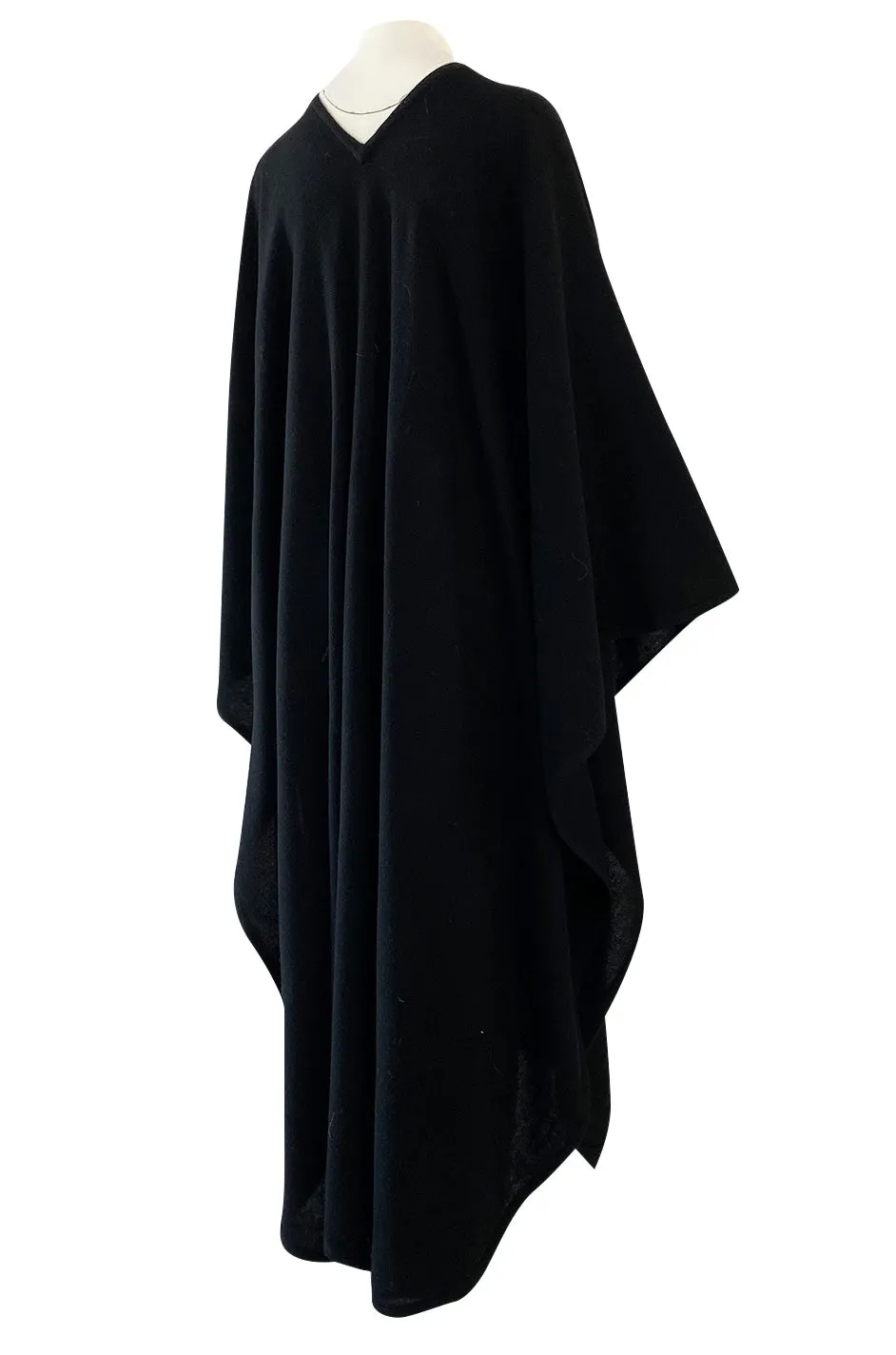 1982 Yves Saint Laurent Fine Black Wool & Braided Edge Minimalist Easy to Wear Poncho Cape