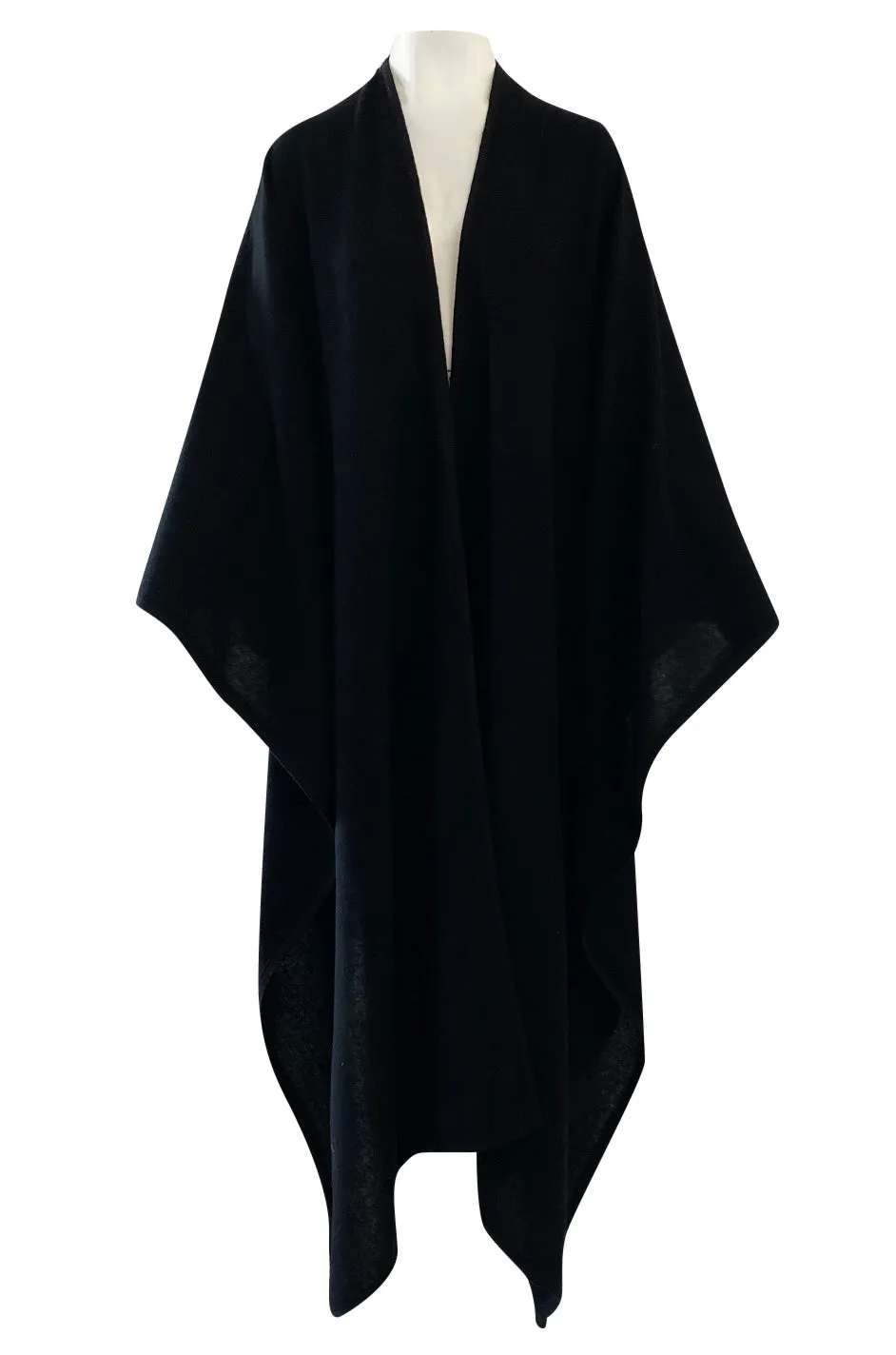 1982 Yves Saint Laurent Fine Black Wool & Braided Edge Minimalist Easy to Wear Poncho Cape