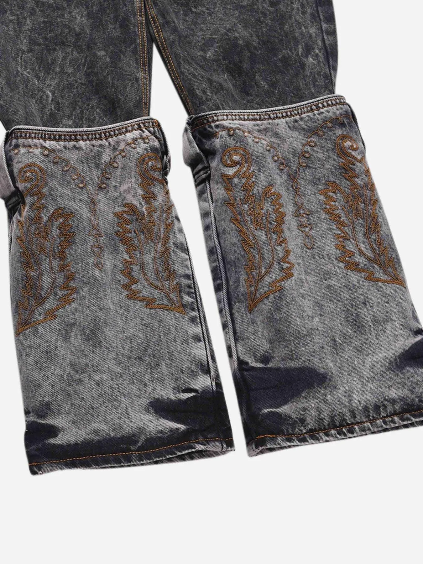 1984 Acid wash Embroidery Stitching Two-tone Jeans - 1744