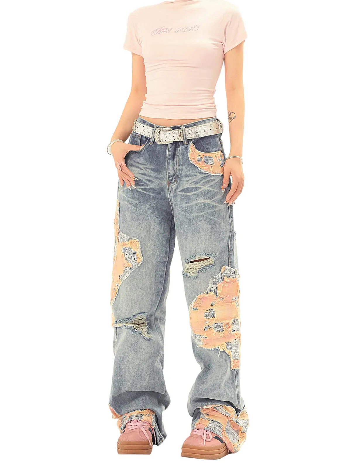 1984 Vintage Lace Patchwork Baggy Jeans