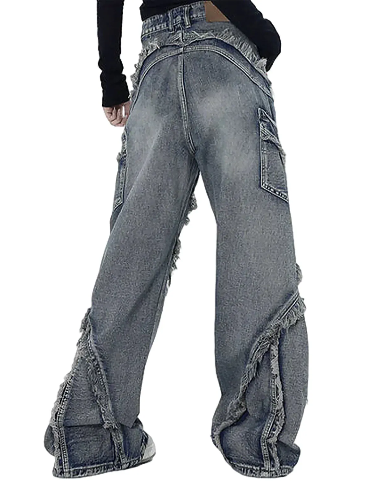 1984 Washed Side Pocket Raw Edge Baggy Jeans