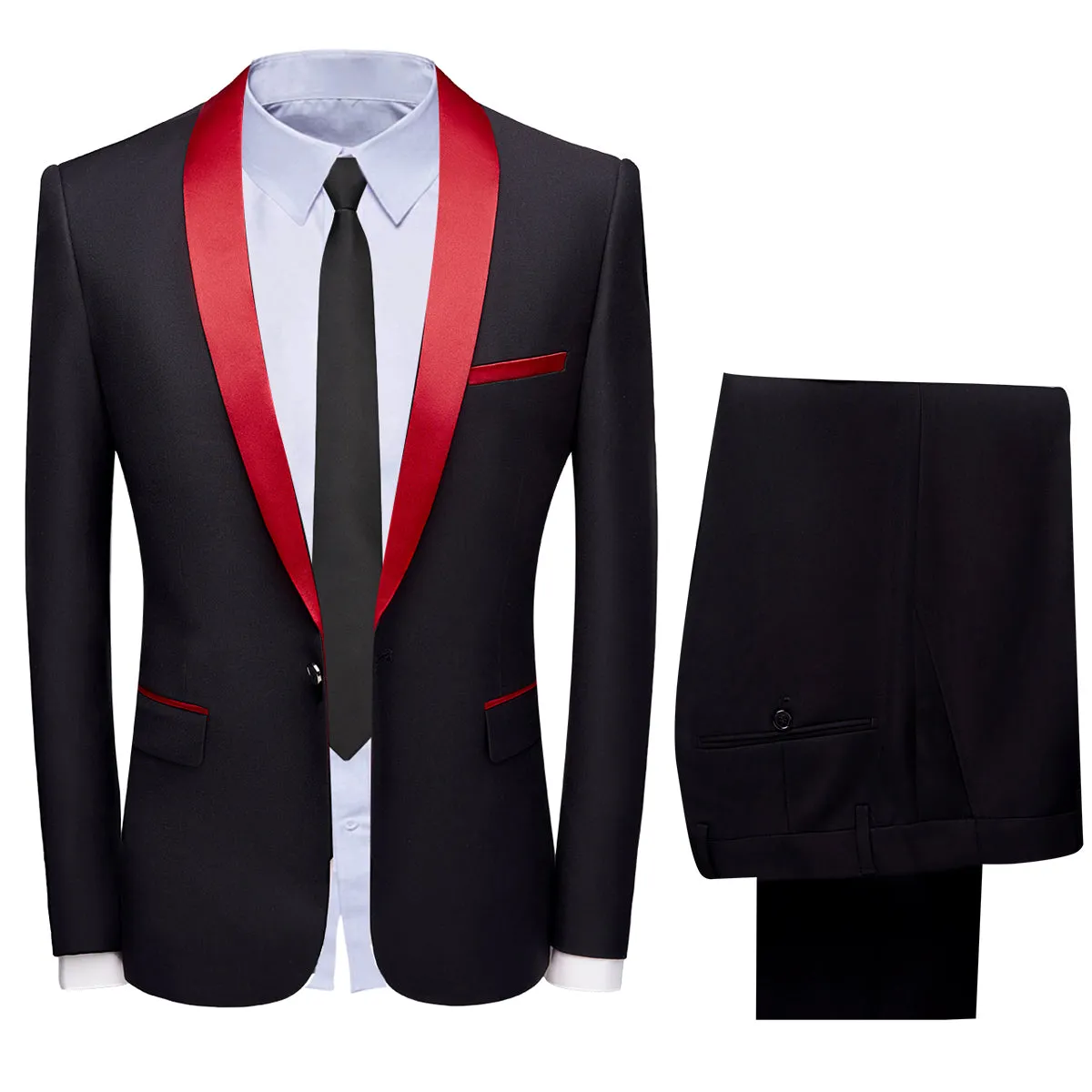 2 Pcs Men Suit Wedding Party Men Dress Suit Business Casual Slim Fit Patchwork One Button Blazer Pants Set