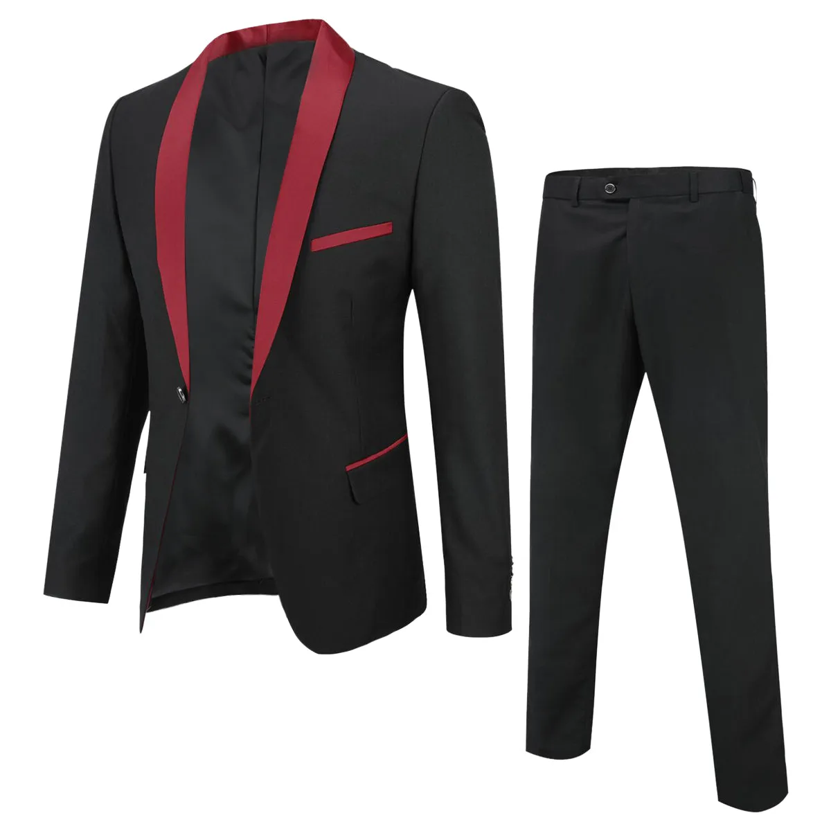 2 Pcs Men Suit Wedding Party Men Dress Suit Business Casual Slim Fit Patchwork One Button Blazer Pants Set