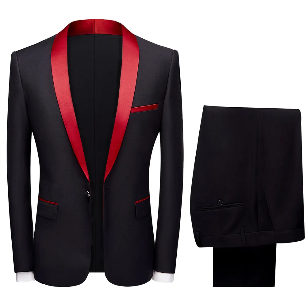 2 Pcs Men Suit Wedding Party Men Dress Suit Business Casual Slim Fit Patchwork One Button Blazer Pants Set