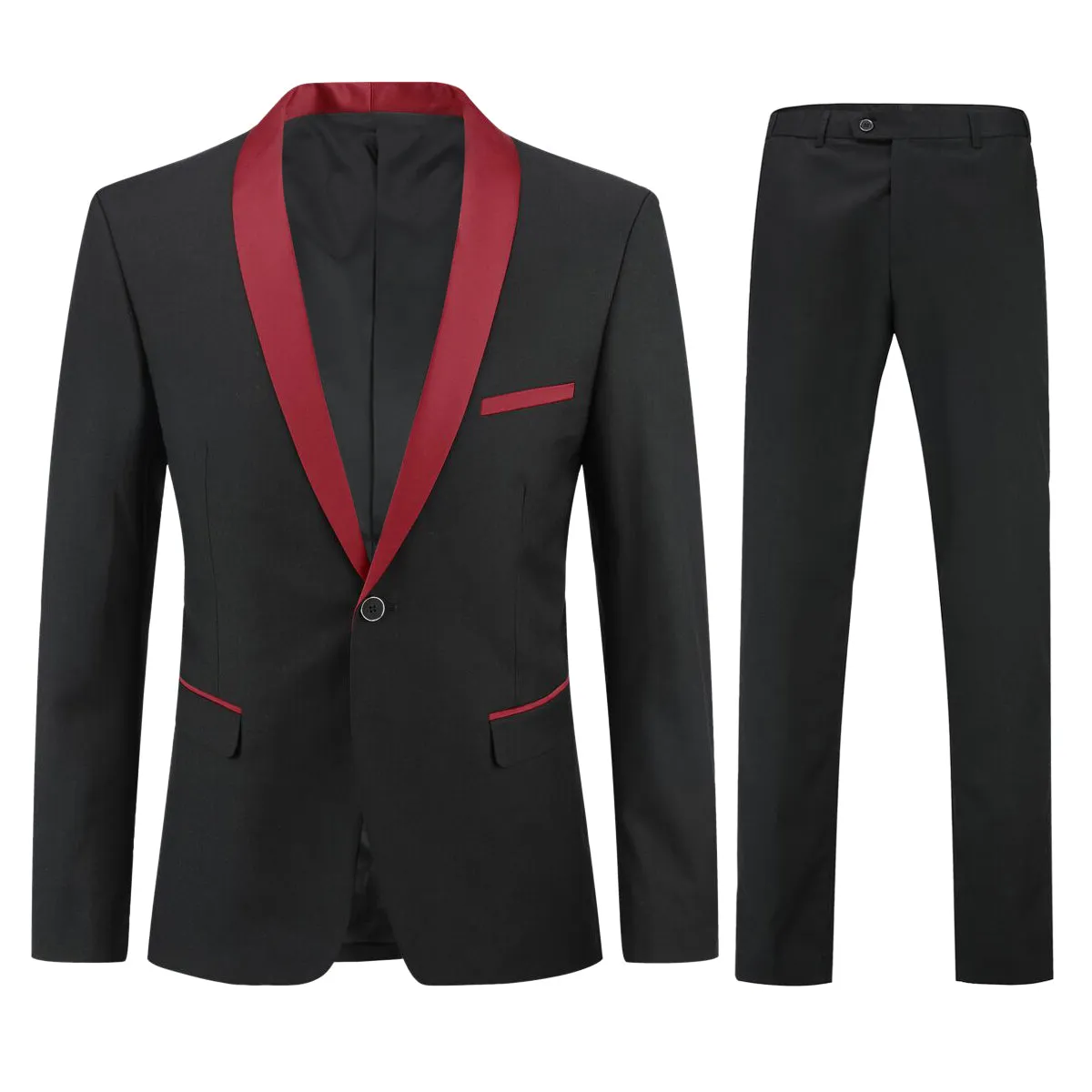 2 Pcs Men Suit Wedding Party Men Dress Suit Business Casual Slim Fit Patchwork One Button Blazer Pants Set