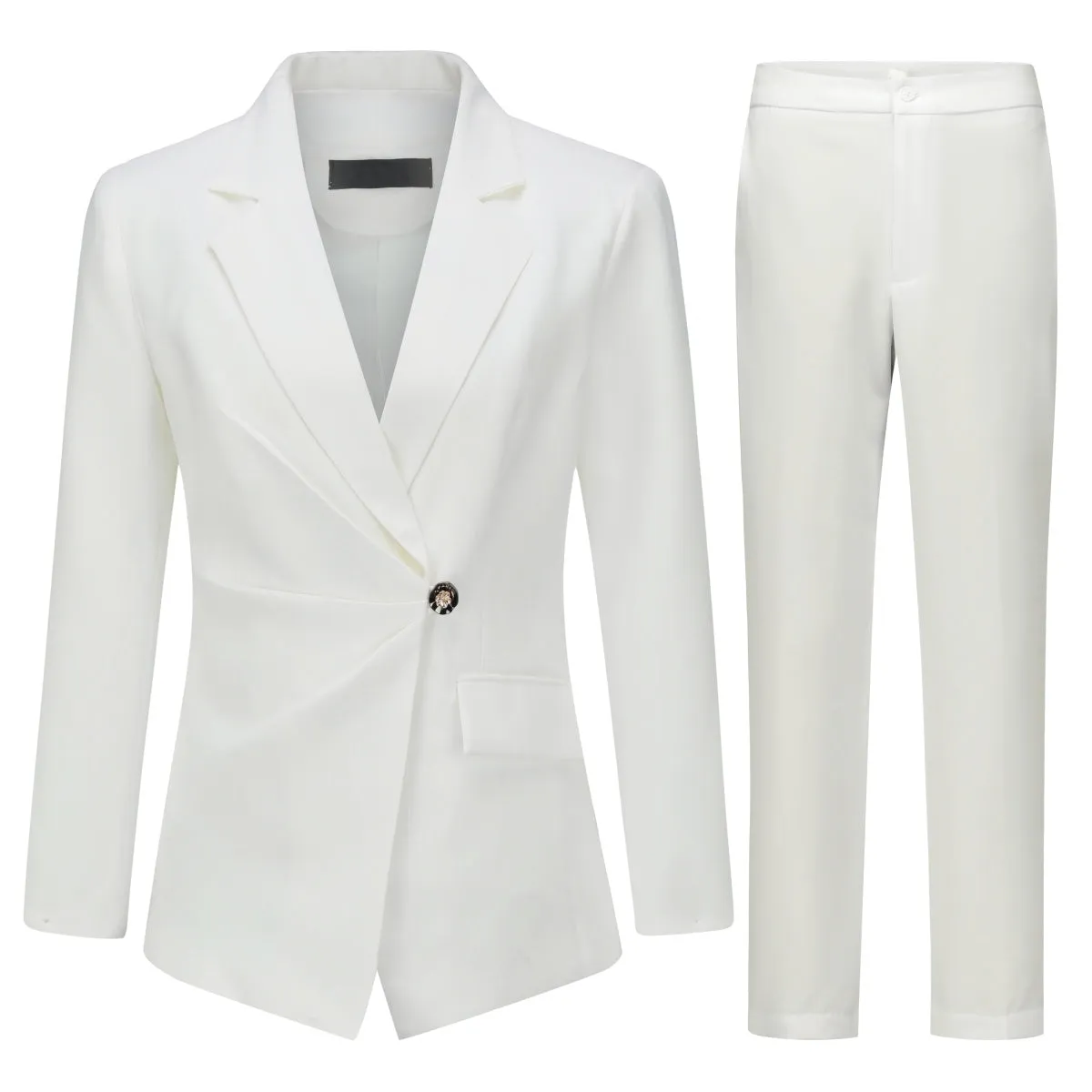 2 Pcs Women Suit Set Fashion Office Lady Blazer Pants Suit Slim Fit Long Sleeve Ruched One Button Wedding Party Outfit