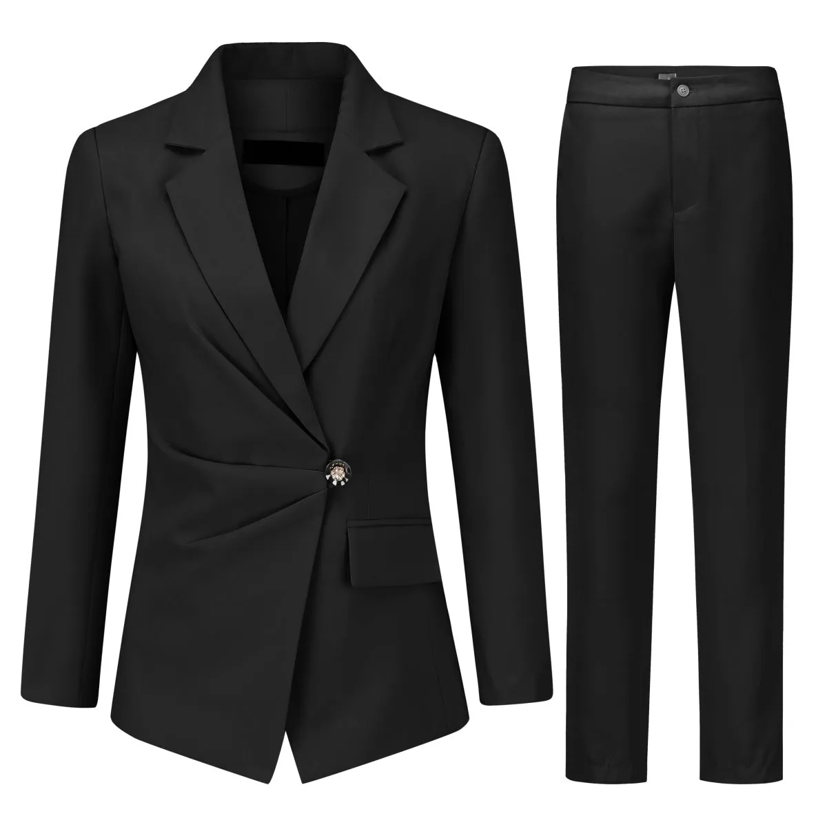 2 Pcs Women Suit Set Fashion Office Lady Blazer Pants Suit Slim Fit Long Sleeve Ruched One Button Wedding Party Outfit