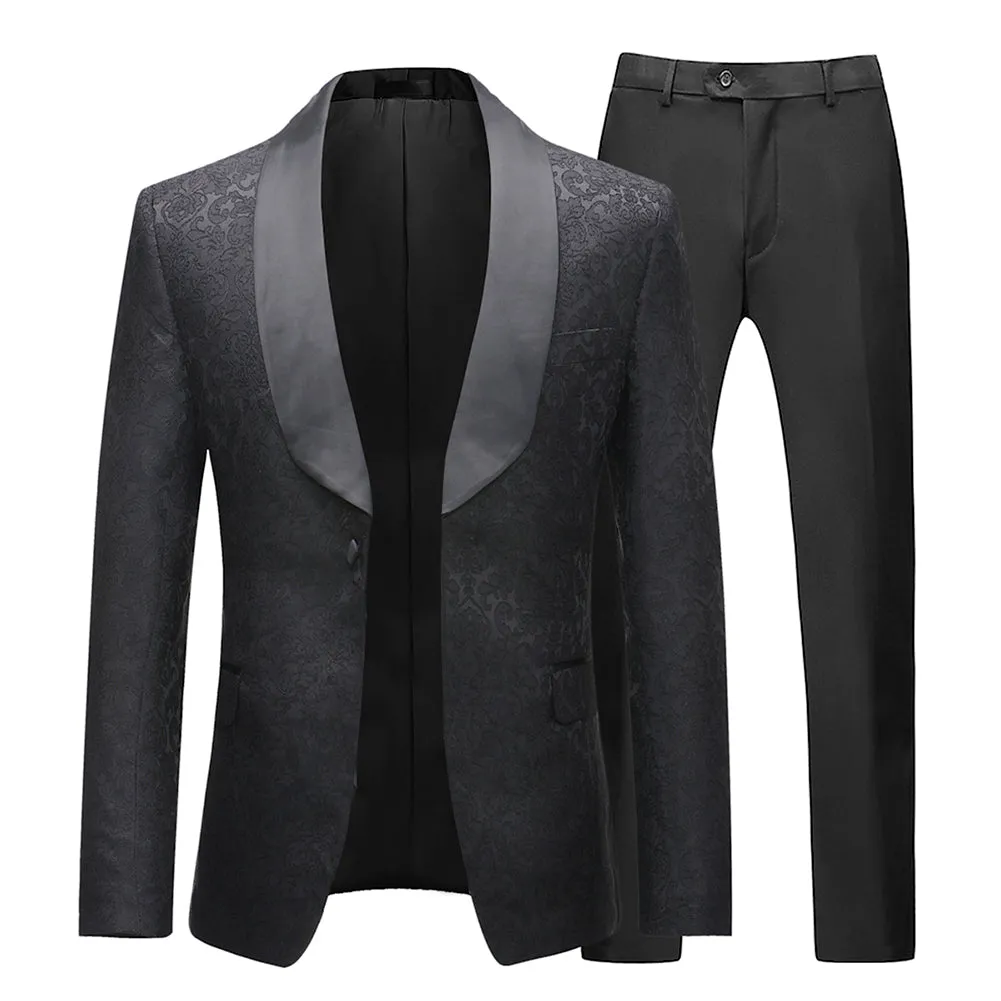 2 Piece Men Wedding Suit Luxury Business Slim Fit One Button Jacquard Suits Shawl Lapel Autumn Male Party Date Blazer