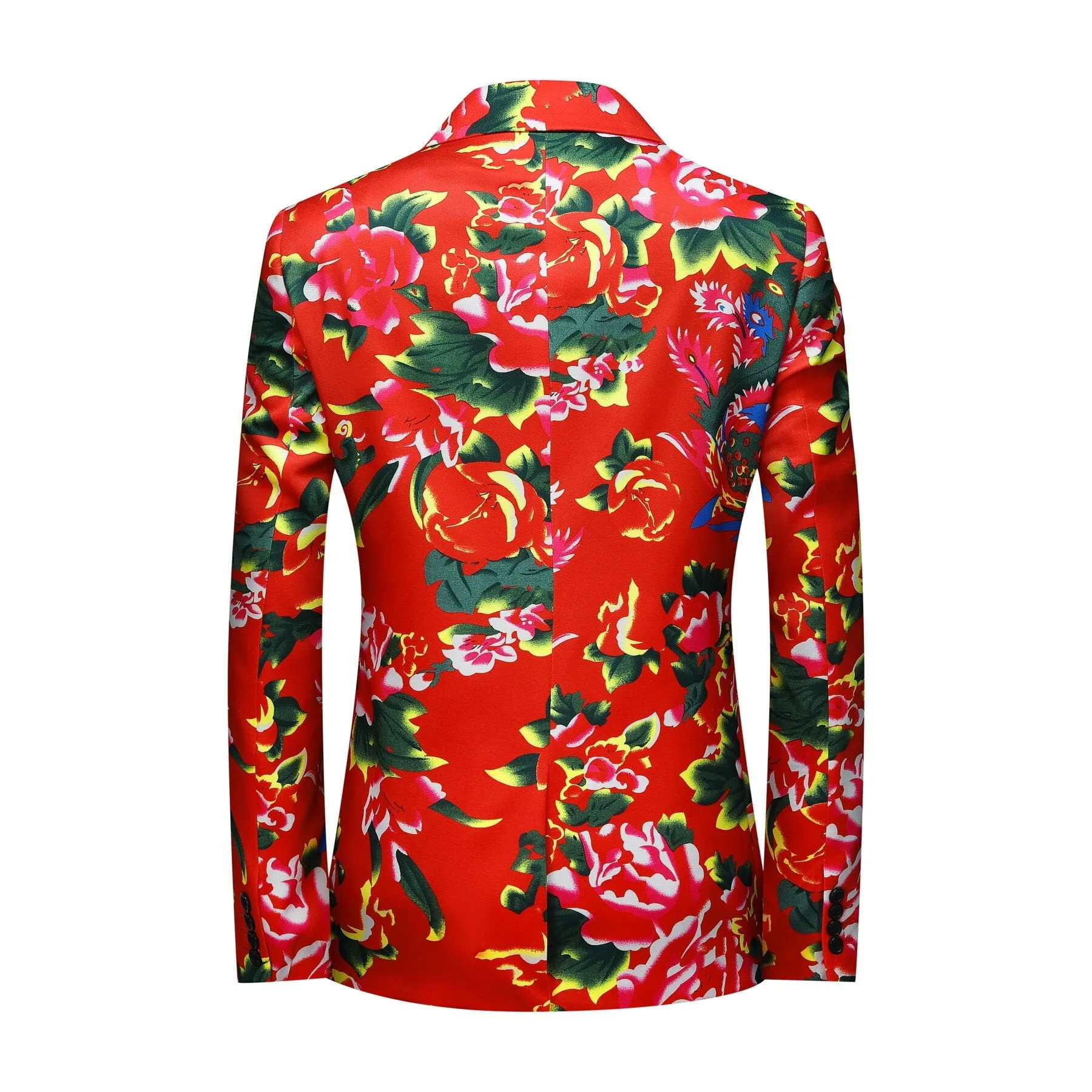 2-Piece Men's Red Bottom Big Flower Printed Suit