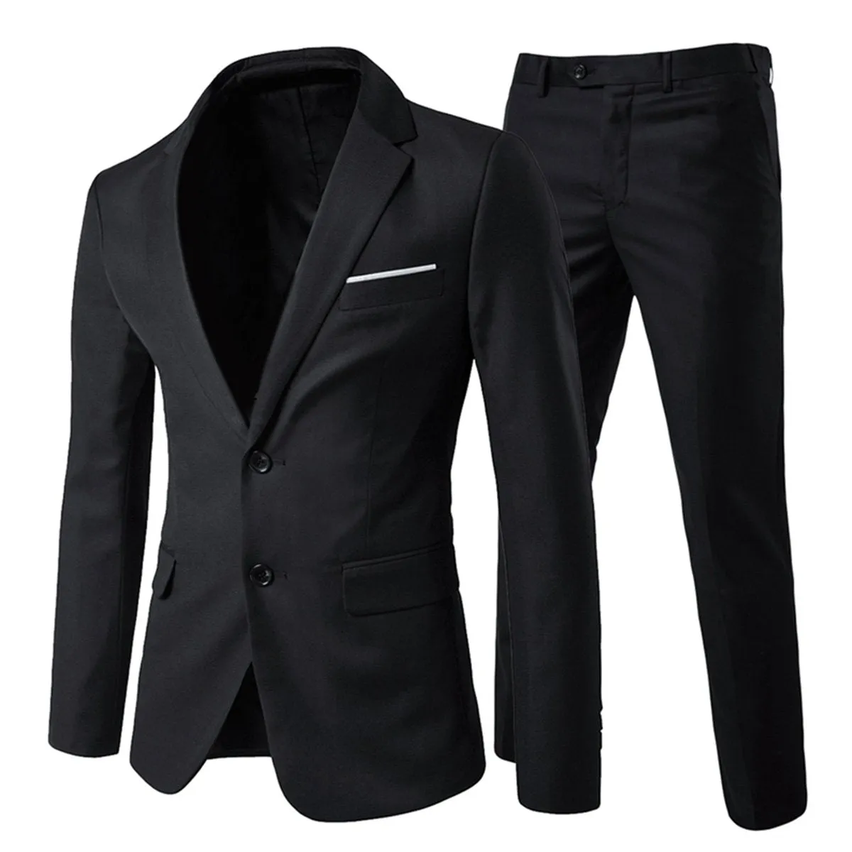 2 Pieces Men Business Suit Slim Fit Solid Color Single Breasted Men Dress Wedding Party Male Set Office Work Blazer  