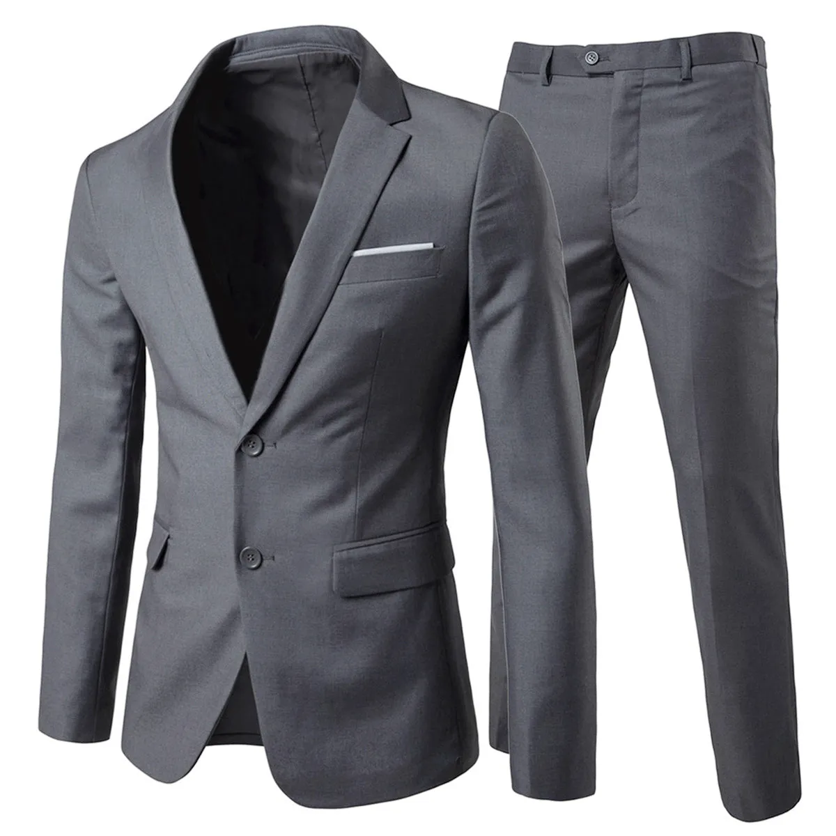 2 Pieces Men Business Suit Slim Fit Solid Color Single Breasted Men Dress Wedding Party Male Set Office Work Blazer  