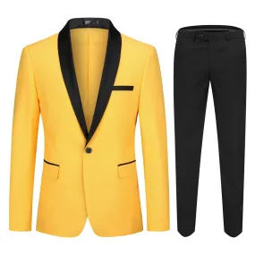 2 Pieces Men Slim Fit Suit Business One Button Men Suits Set Wedding Party Shawl Collar Blazer Jacket And Pants