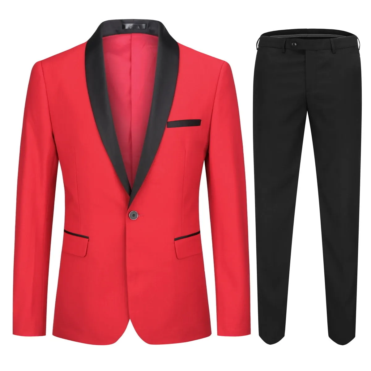 2 Pieces Men Slim Fit Suit Business One Button Men Suits Set Wedding Party Shawl Collar Blazer Jacket And Pants