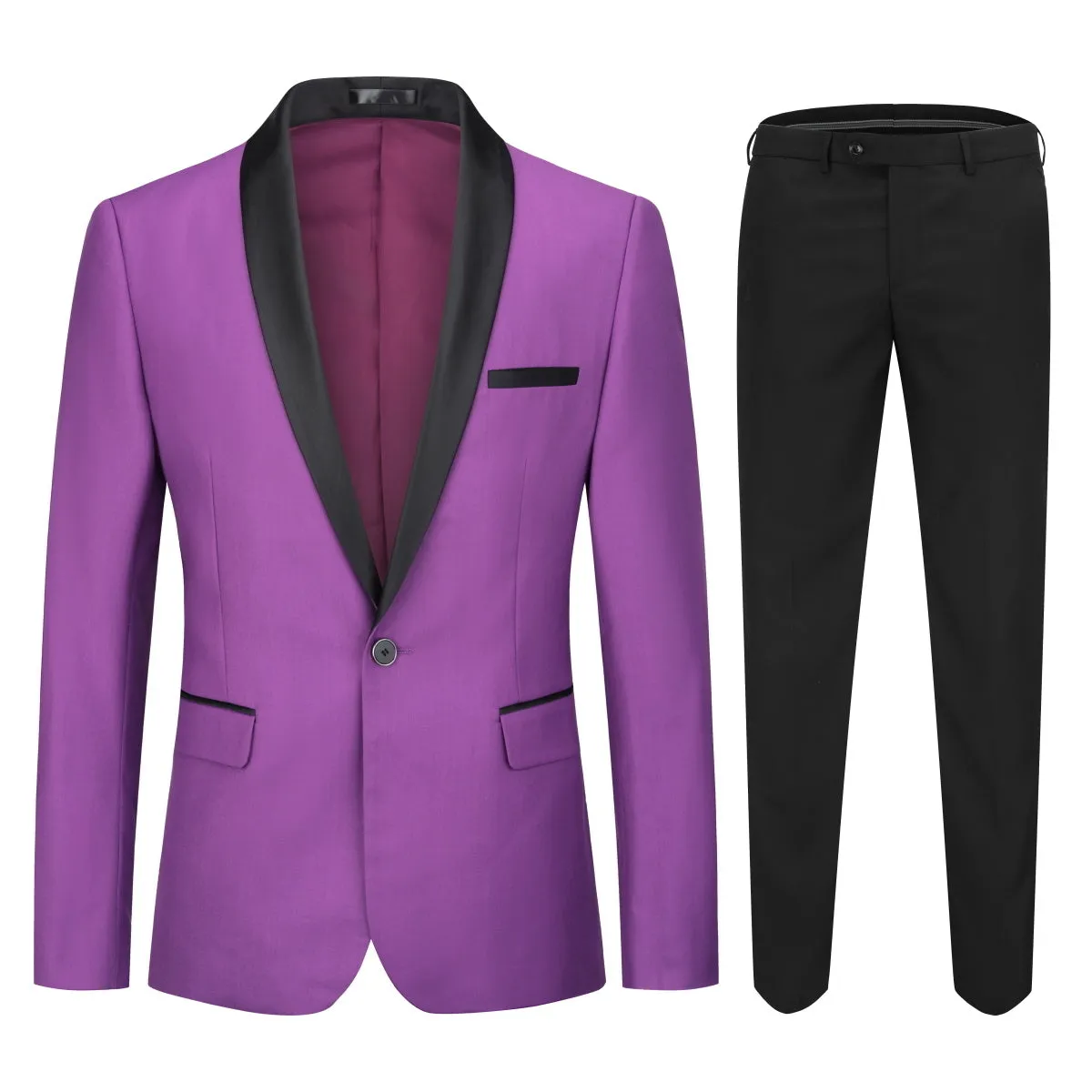 2 Pieces Men Slim Fit Suit Business One Button Men Suits Set Wedding Party Shawl Collar Blazer Jacket And Pants