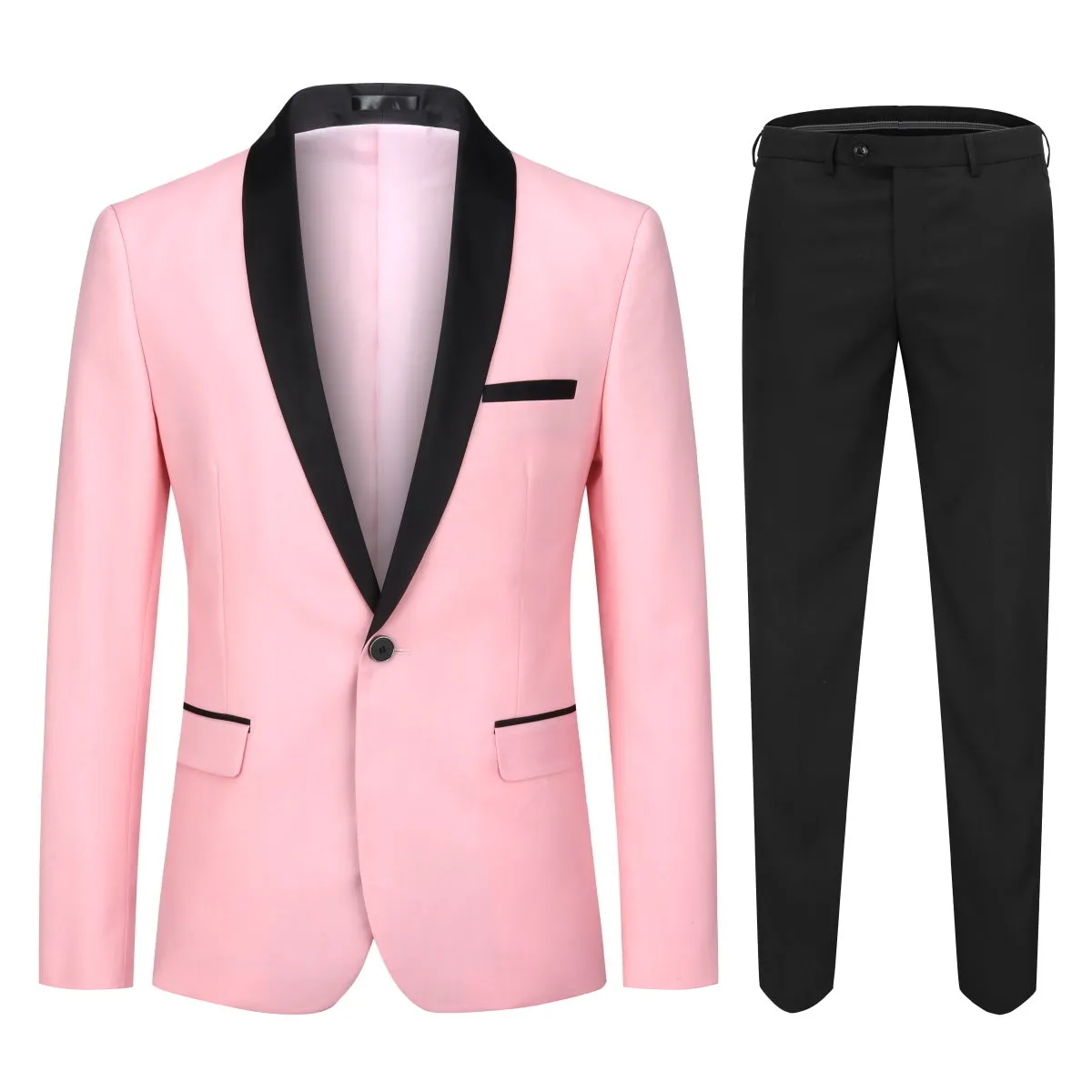 2 Pieces Men Slim Fit Suit Business One Button Men Suits Set Wedding Party Shawl Collar Blazer Jacket And Pants