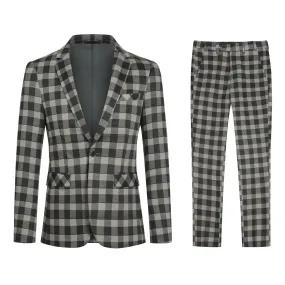 2 Pieces Men Suit Plaid Casual Autumn Slim Fit Wedding Party Suit Retro Khaki One Button Blazer and Pants