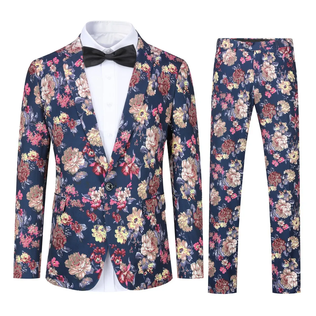 2 Pieces Men Wedding Blazer Set Luxury Floral Print Suit One Button Slim Fit Lapel Business Men Dress Suits