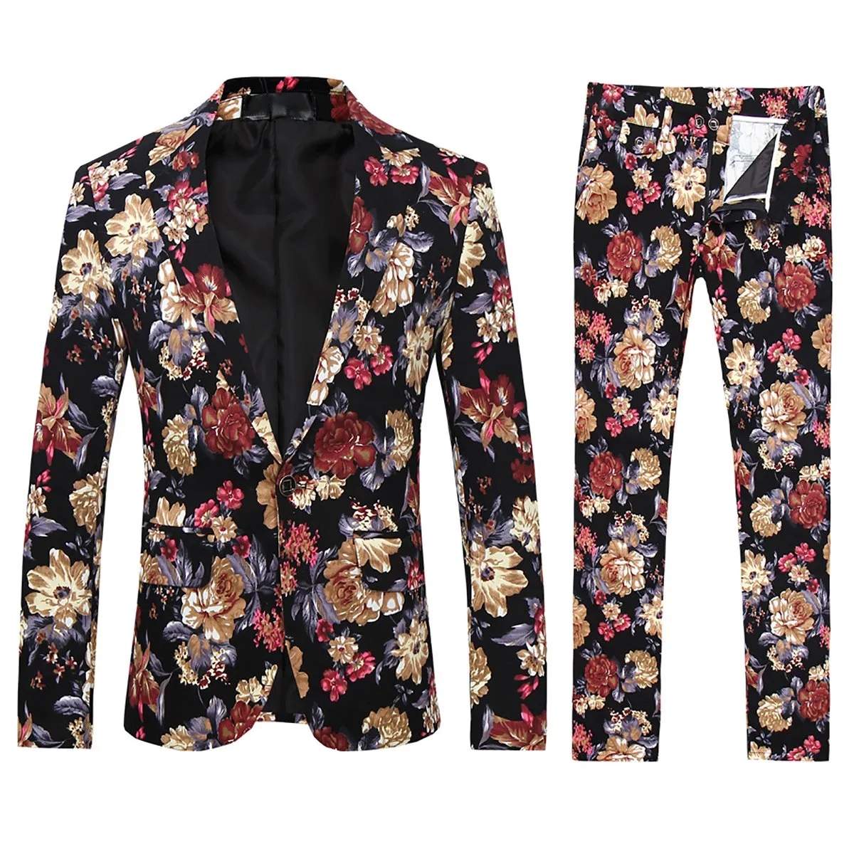 2 Pieces Men Wedding Blazer Set Luxury Floral Print Suit One Button Slim Fit Lapel Business Men Dress Suits