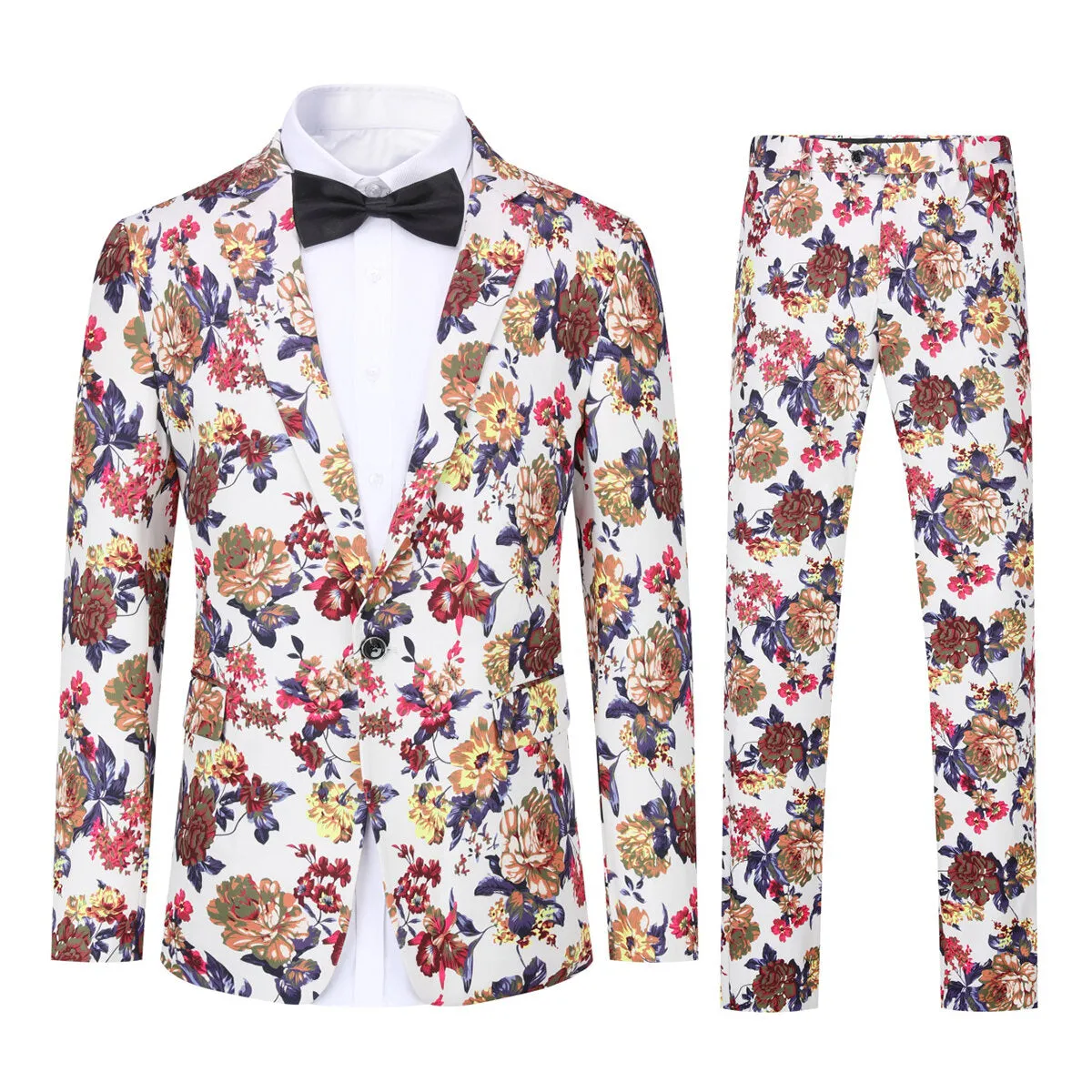 2 Pieces Men Wedding Blazer Set Luxury Floral Print Suit One Button Slim Fit Lapel Business Men Dress Suits