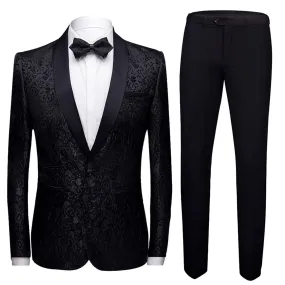 2 Pieces Men Wedding Suits Groom Formal Business Casual Blazer Pants Set Slim Fit Print One Button Shawl Collar Male