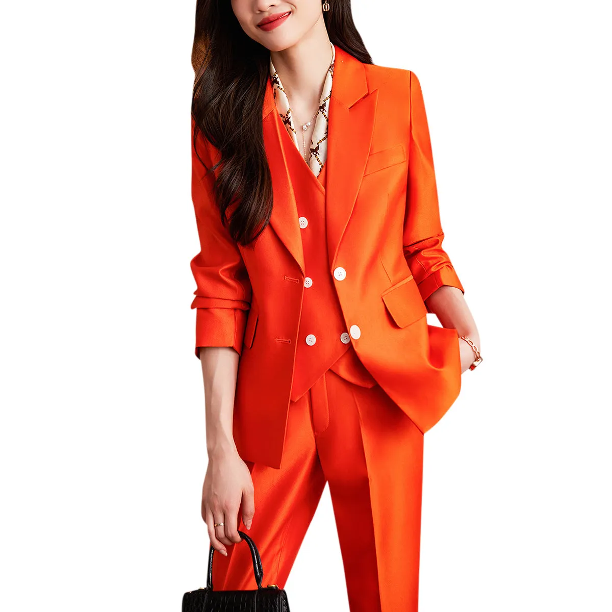 2 Pieces Women Blazer Suits Solid Women Office Blazer Suit Casual Long Sleeve Slim Fit Notched Lapel Blazer Pant Set