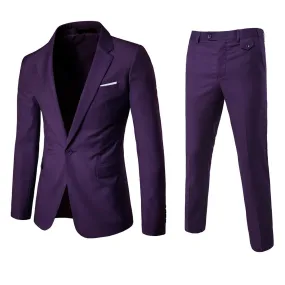 2PCS Men Business Casual Suit Solid Color Men Dress Suit Slim Fit Single Button Groom Weeding Blazer Pants Set