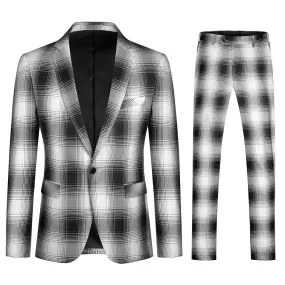 2PCS Men Business Suit Set Boutique Slim Fit One Button Retro Plaid Wedding Dress Office Set Blazer and Pant