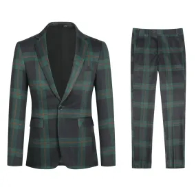 2PCS Men Suit Plaid Striped Classic Business Party Suit Slim Fit Blazer Jacket and Pants