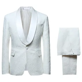 2PCS Men Suit Slim Fit Men Wedding Dress Suits Jacquard One Button Shawl Collar Elegant Party Date Blazer Pants Set