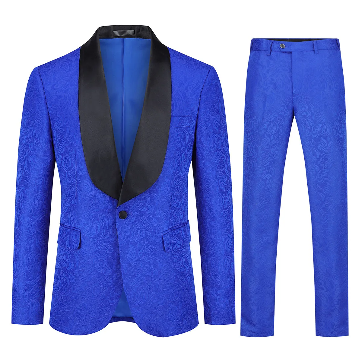 2PCS Men Suit Slim Fit Men Wedding Dress Suits Jacquard One Button Shawl Collar Elegant Party Date Blazer Pants Set