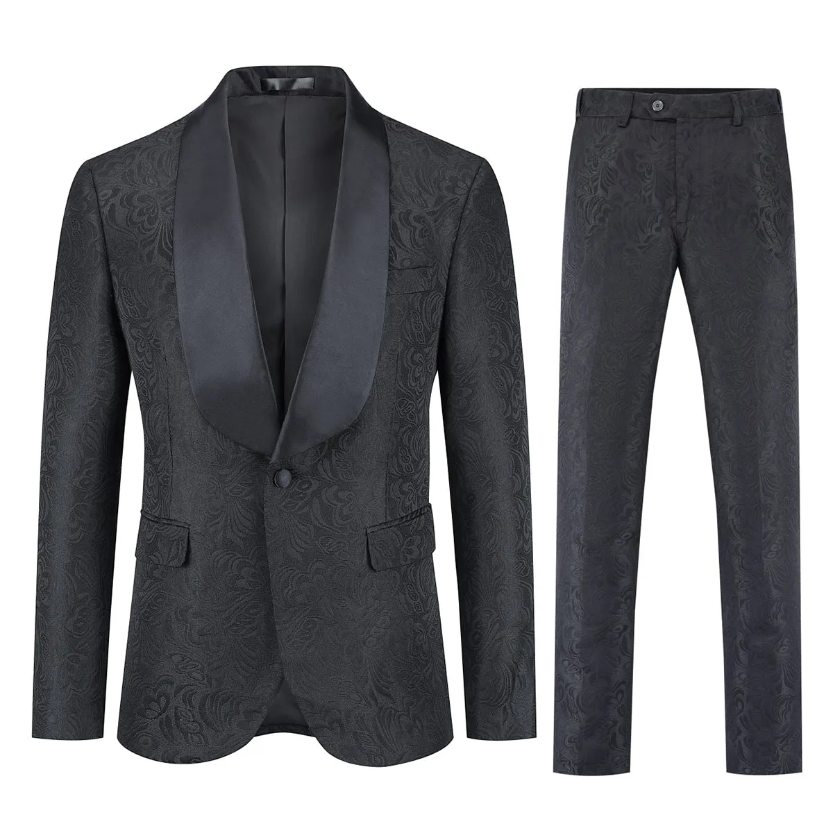 2PCS Men Suit Slim Fit Men Wedding Dress Suits Jacquard One Button Shawl Collar Elegant Party Date Blazer Pants Set