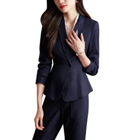 2PCS Women Blazer Suit Business Office Slim Fit Women Suit Long Sleeve Solid Color Shawl Collar Blazer Pants Or Skirt