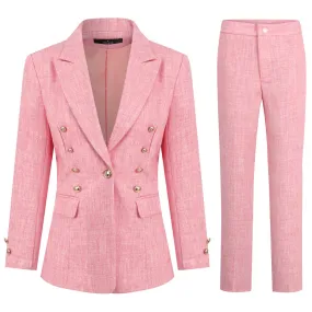 2PCS Women Blazer Suit Set Autumn Spring Office Lady Suits Double Breasted Solid Color Long Sleeve Blazer Jacket And