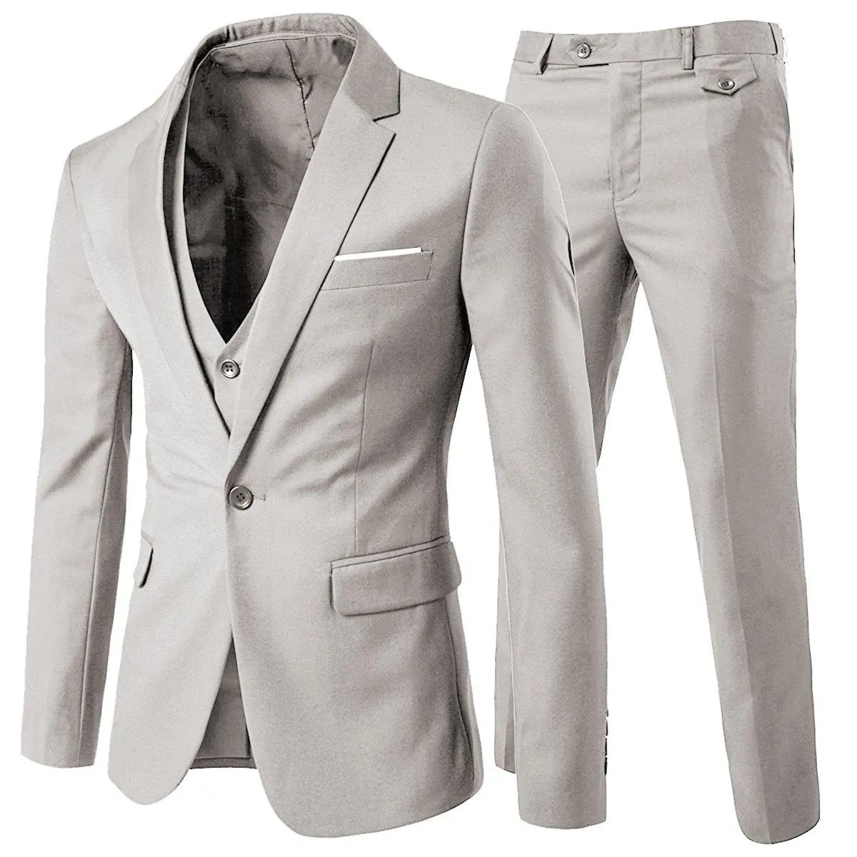 3 Pcs Men Suits Luxury Solid Color Slim Fit Business Suit Set Wedding Date Party Outfits Blazer   Vest   Pant