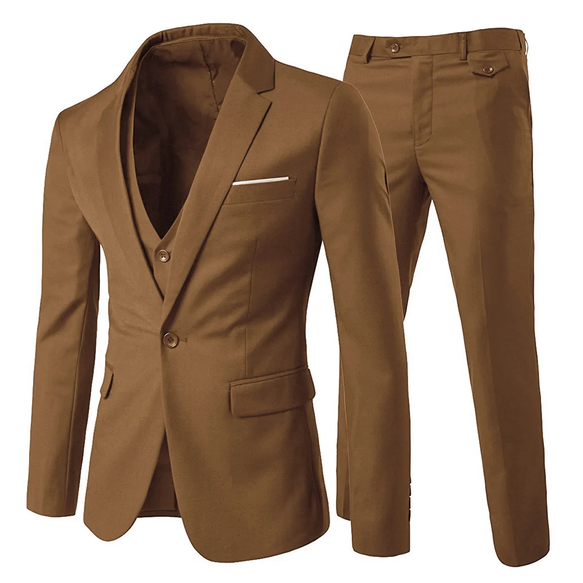 3 Pcs Men Suits Luxury Solid Color Slim Fit Business Suit Set Wedding Date Party Outfits Blazer   Vest   Pant