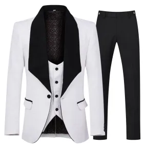 3 Pieces Men Business Casual Suits Slim Fit One Button Butterfly Pattern Patchwork Suit Set Wedding Party Blazer