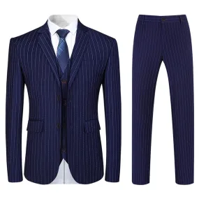 3Pcs Men Slim Fit Suit Business Casual Stripe Long Sleeve Single Breasted Formal Wedding Date Suits Blazer   Vest   Pant