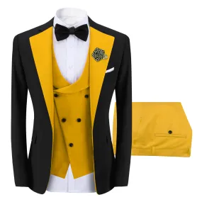 3PCS Men Suit Wedding Groom Boutique Single Button Slim Fit Luxury Suits Fashion Party Stage Patchwork Blazer   Vest  