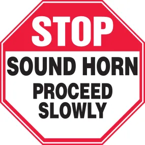 Accuform® 12" X 12" Red, Black And White Aluminum Safety Signs "STOP SOUND HORN PROCEED SLOWLY"