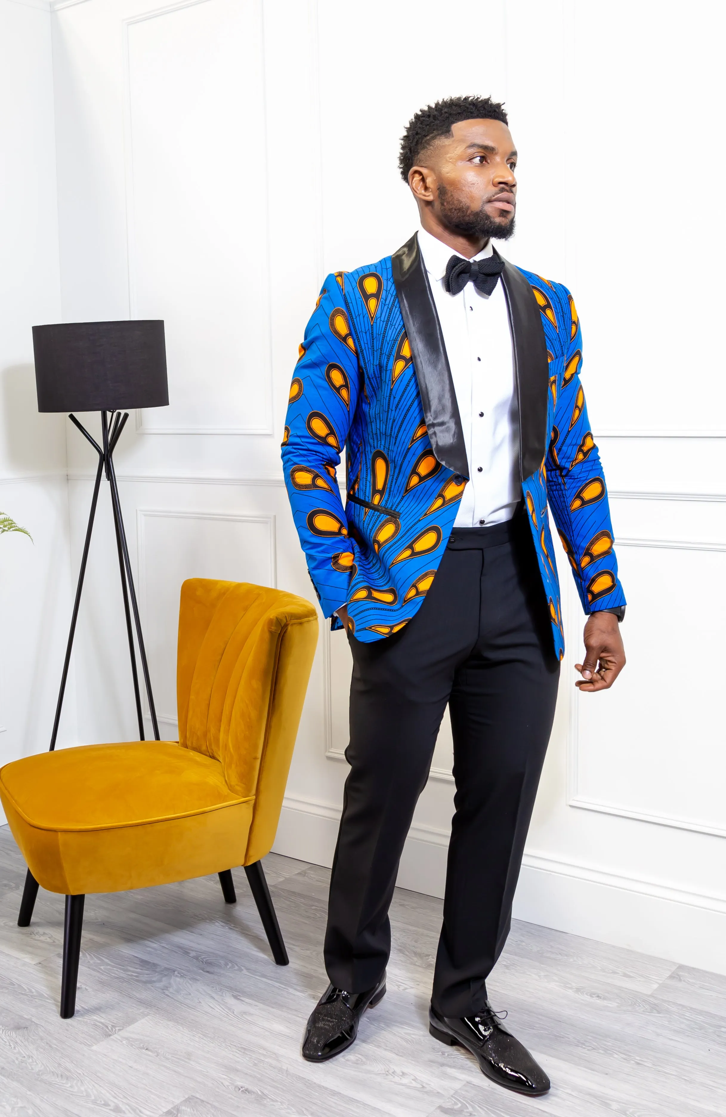 African Print Mens Dashiki Blazer - Modern Fit Shawl Collar Men's African Print Tuxedo for Guys - ELIJAH