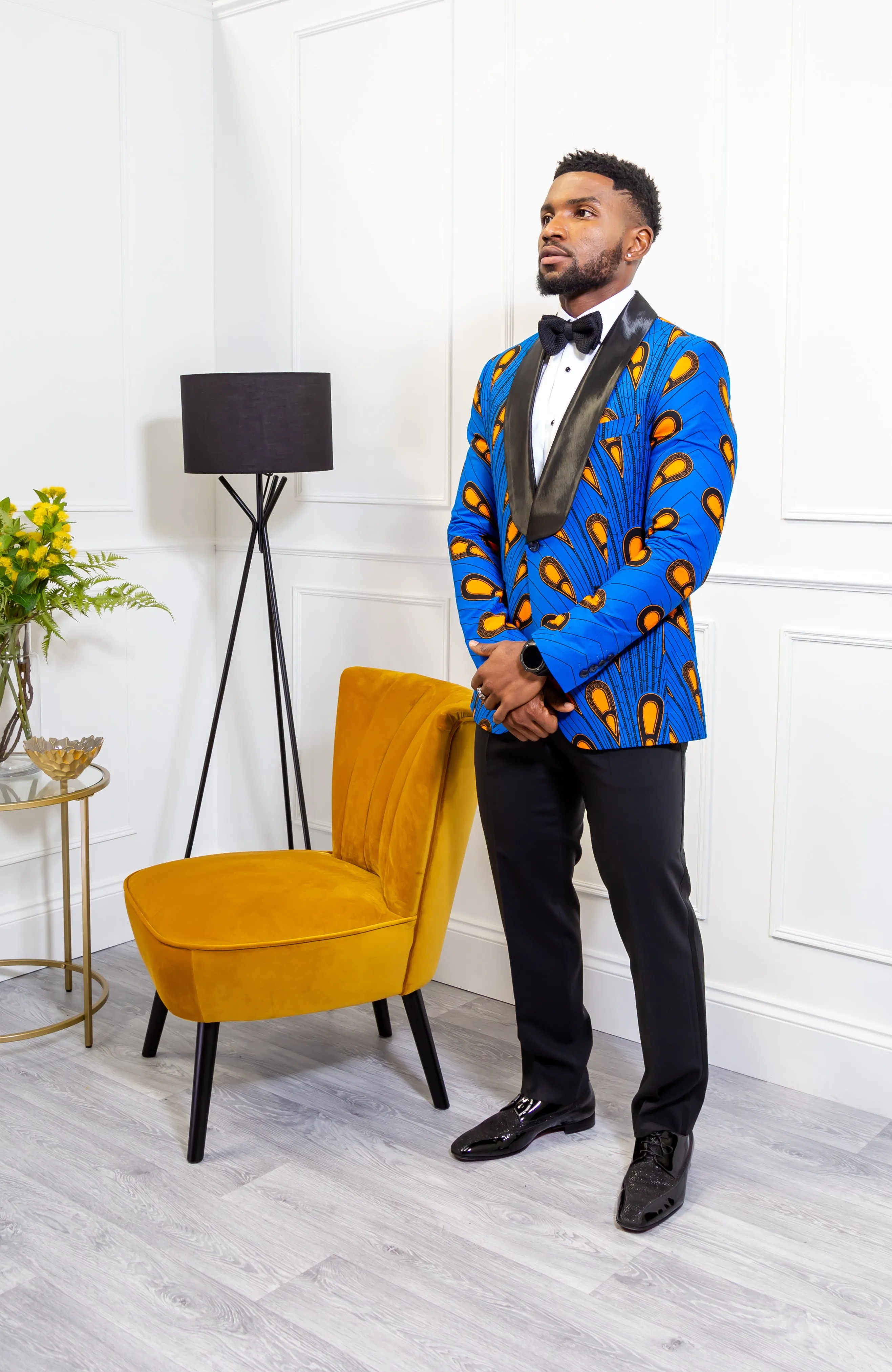 African Print Mens Dashiki Blazer - Modern Fit Shawl Collar Men's African Print Tuxedo for Guys - ELIJAH