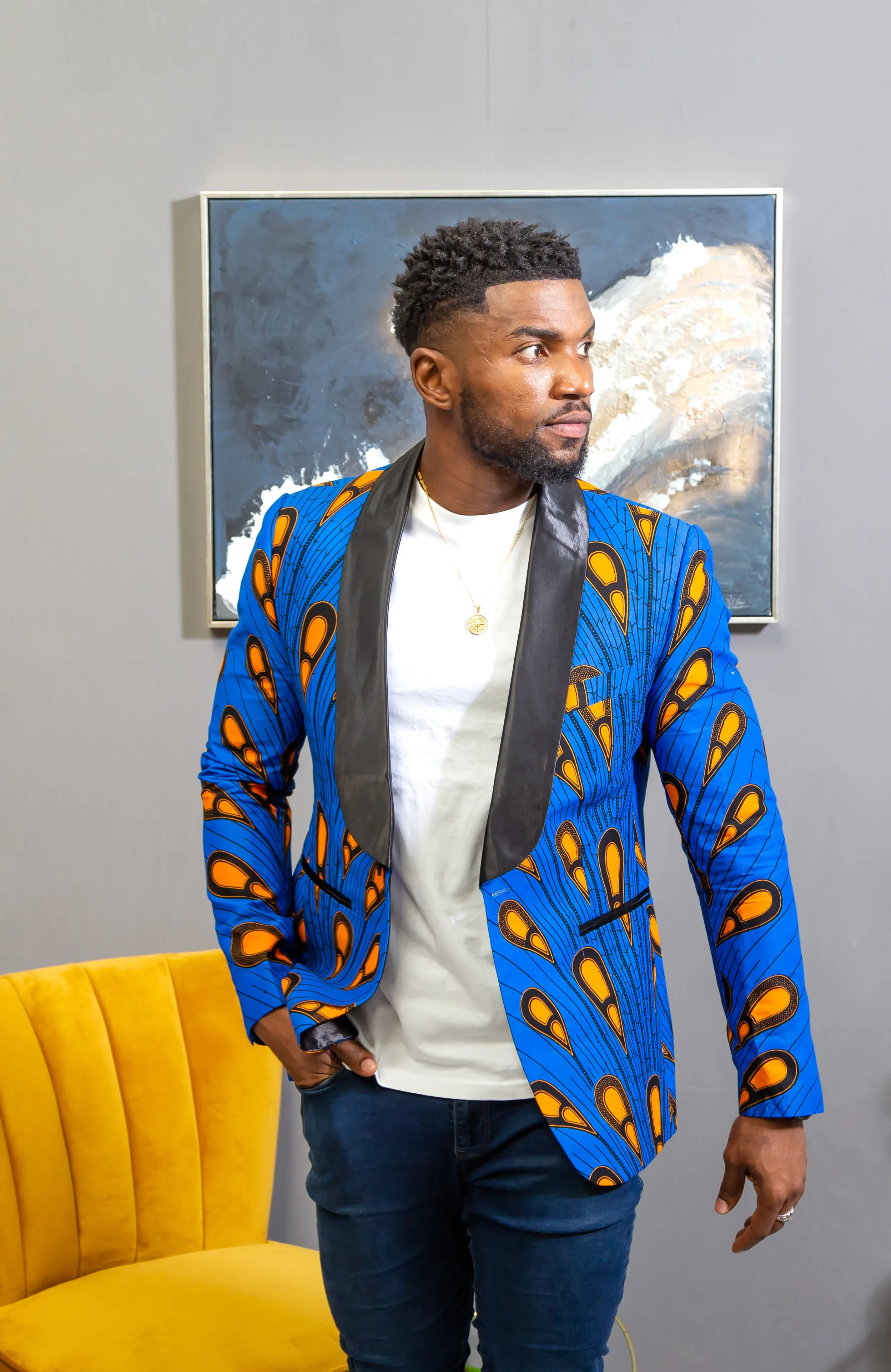 African Print Mens Dashiki Blazer - Modern Fit Shawl Collar Men's African Print Tuxedo for Guys - ELIJAH