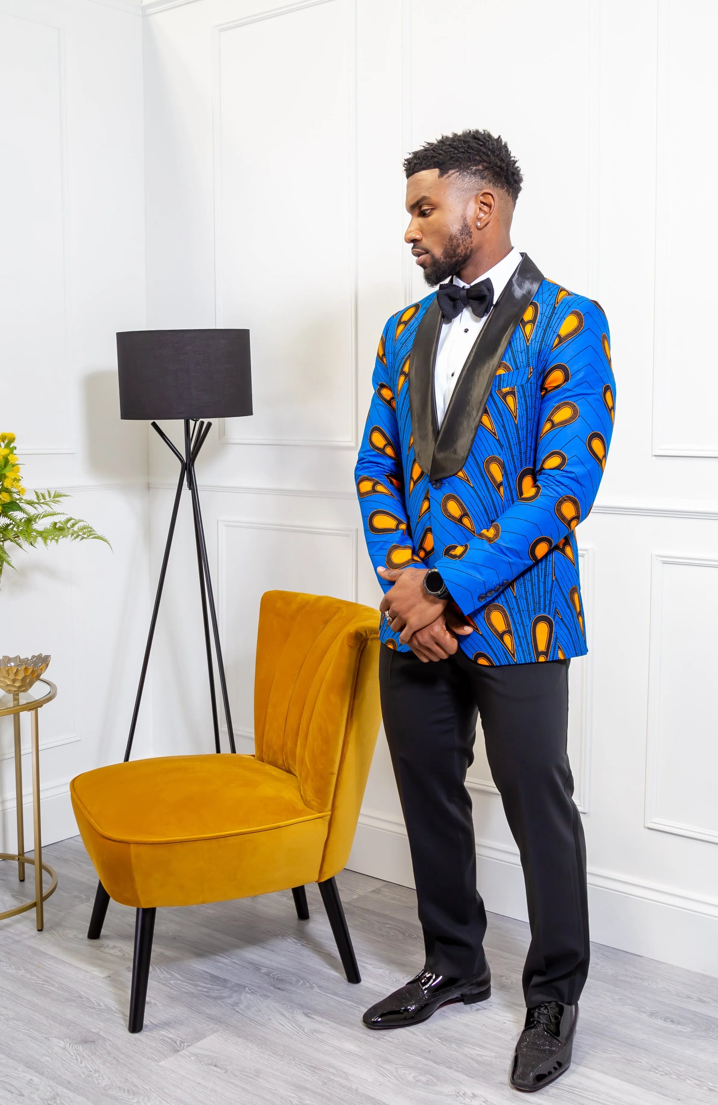 African Print Mens Dashiki Blazer - Modern Fit Shawl Collar Men's African Print Tuxedo for Guys - ELIJAH