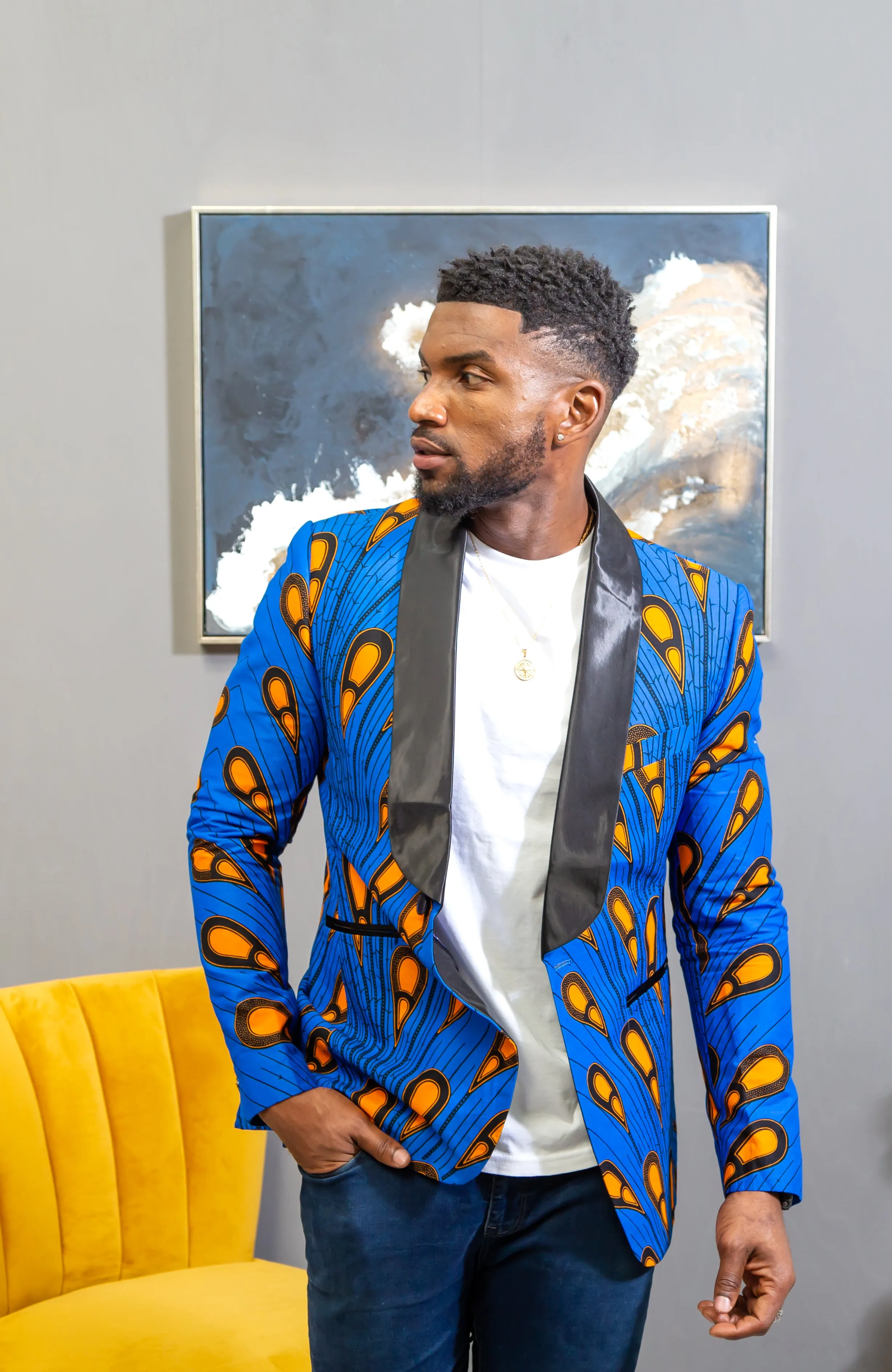 African Print Mens Dashiki Blazer - Modern Fit Shawl Collar Men's African Print Tuxedo for Guys - ELIJAH