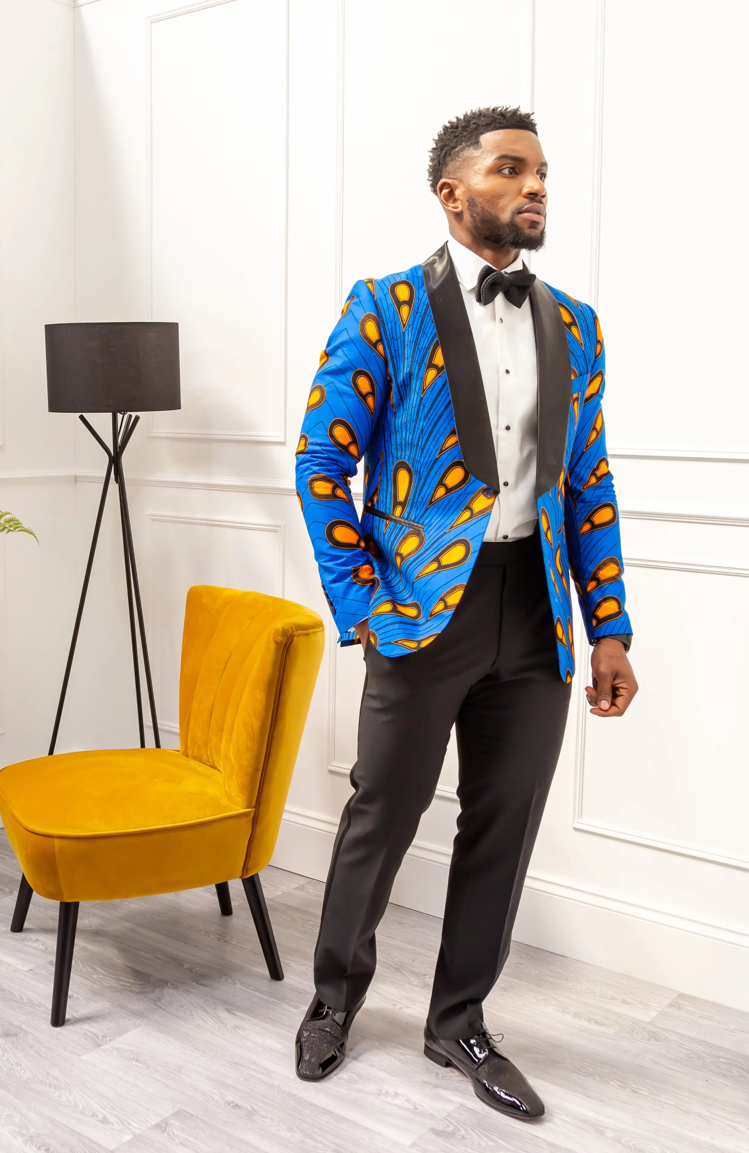 African Print Mens Dashiki Blazer - Modern Fit Shawl Collar Men's African Print Tuxedo for Guys - ELIJAH