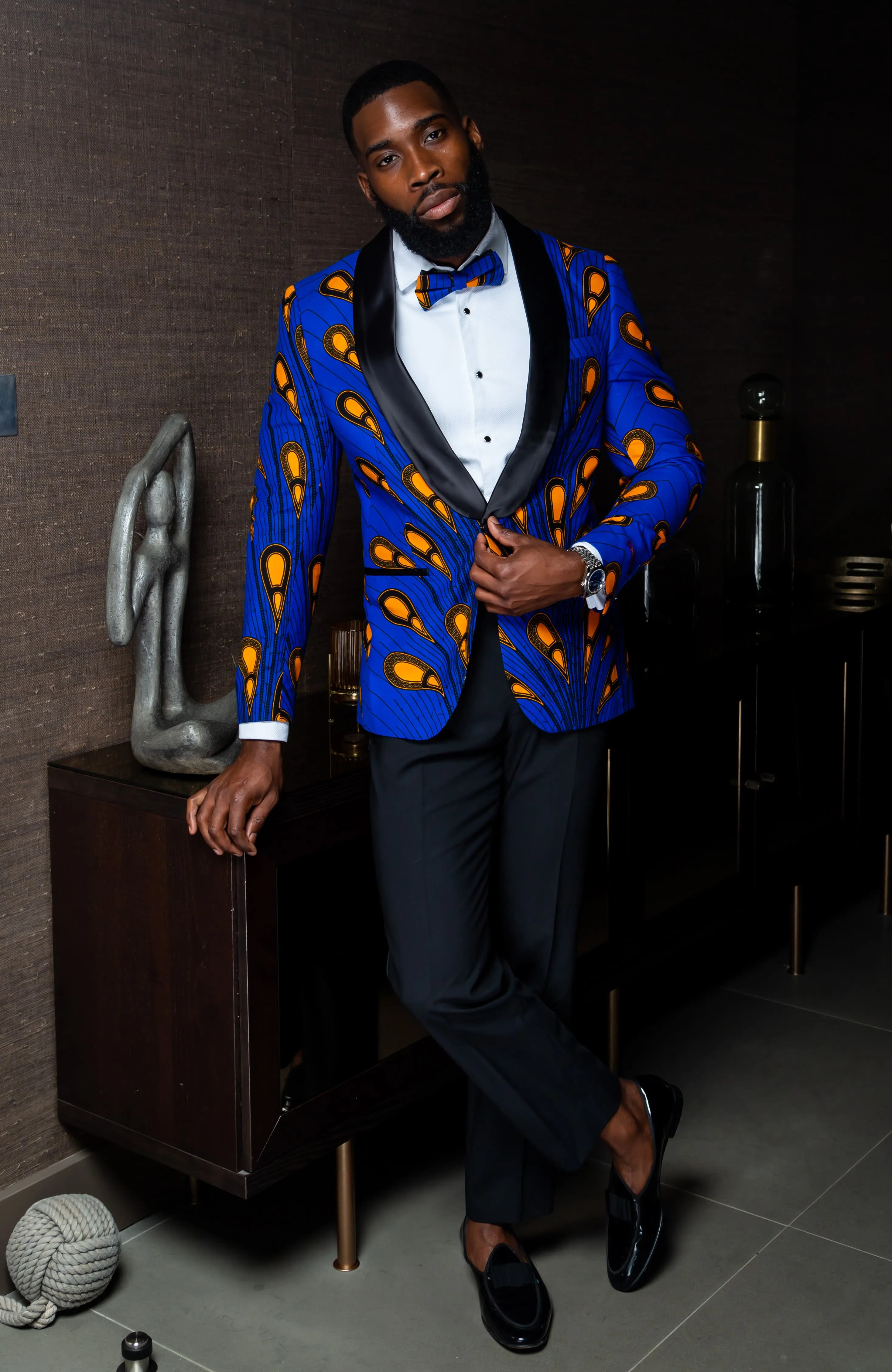 African Print Mens Dashiki Blazer - Modern Fit Shawl Collar Men's African Print Tuxedo for Guys - ELIJAH