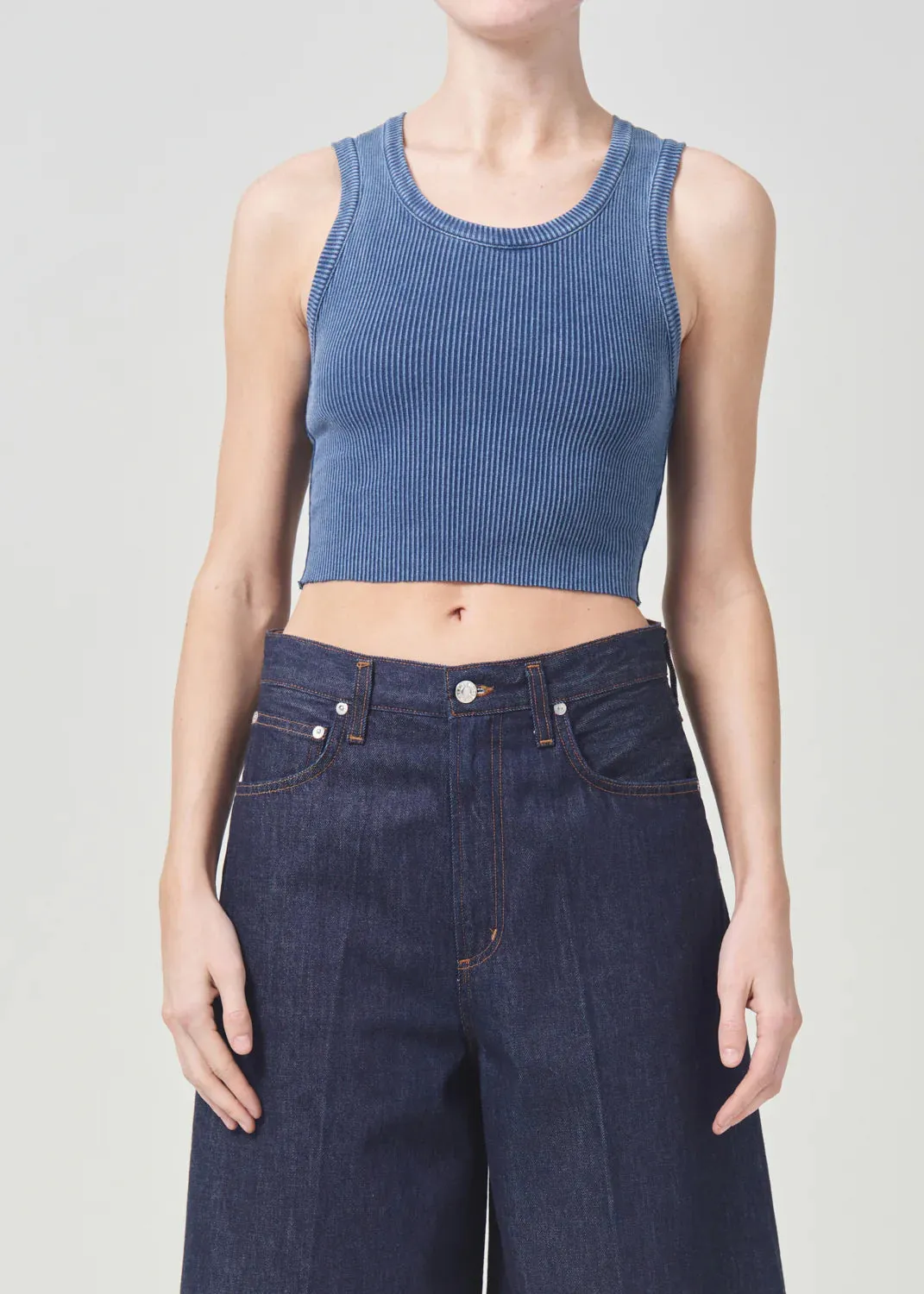 AGOLDE CROPPED POPPY TANK IN INDIGO